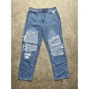 FashionNova Jeans Womens Size 7 Blue High Rise Distressed Denim